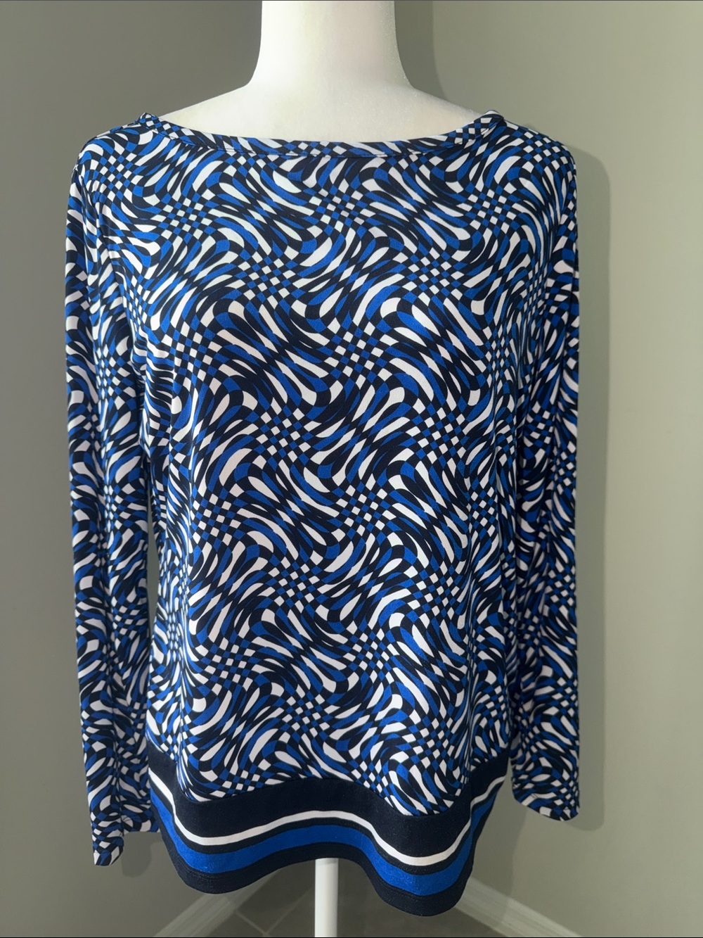 MICHAEL Michael Kors Blue Black Print Long Sleeve Blouse Top Size Petite Large